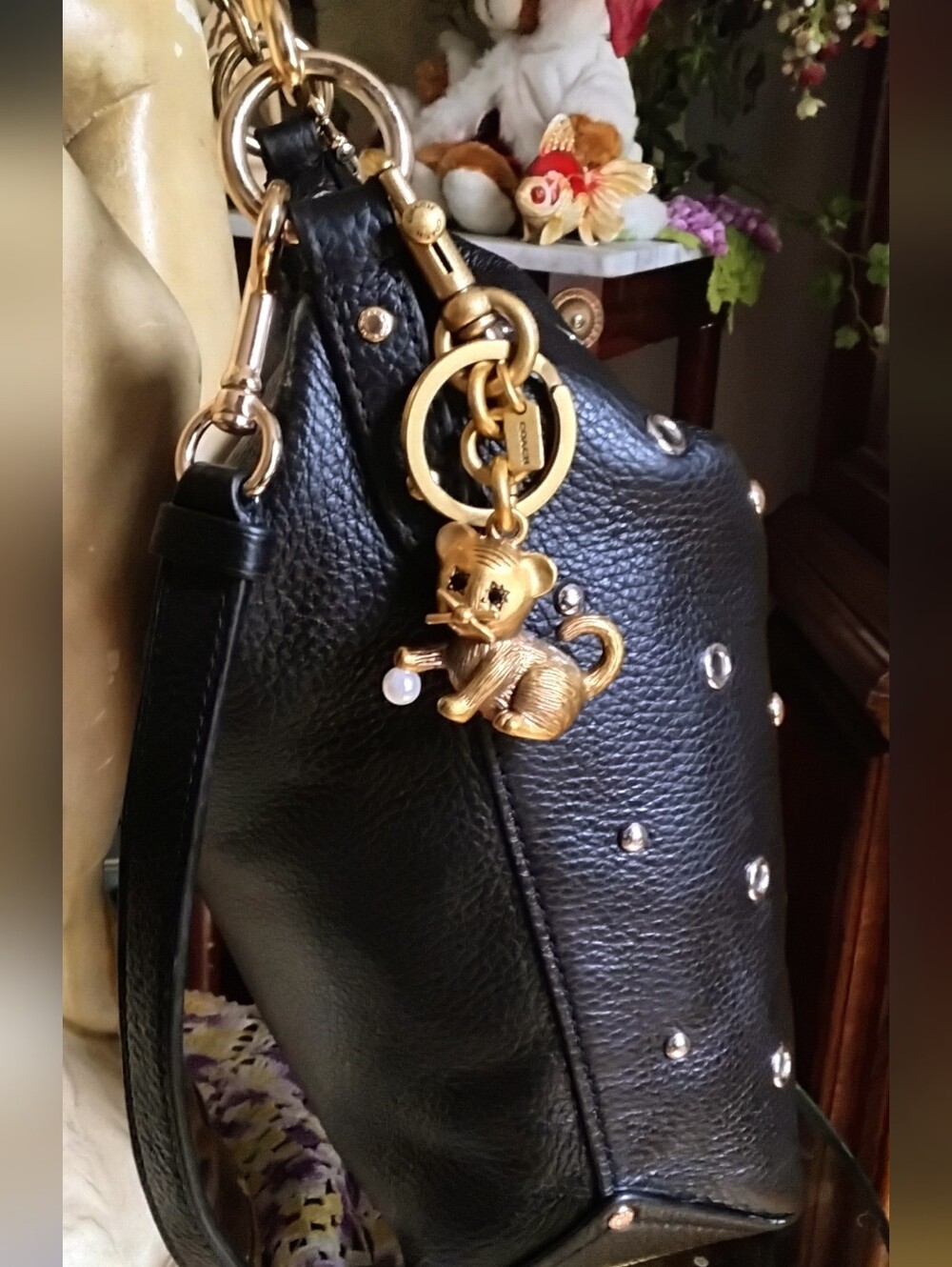 Coach Abby Leather Studded Grommet Crossbody Bag With Coach Cat Charm - Picture 2 of 14
